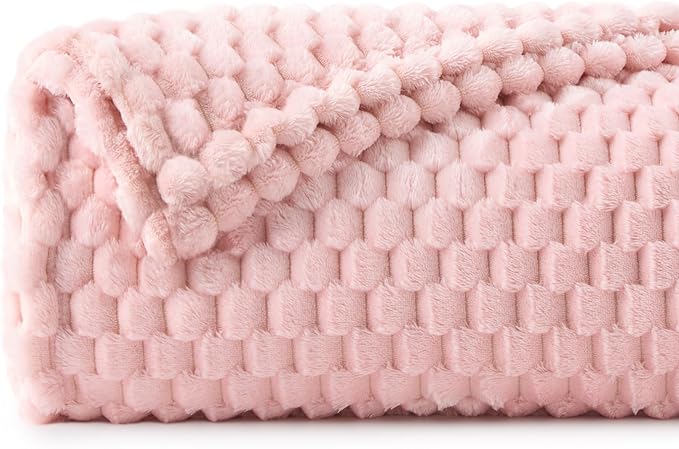 BEDELITE Pink Twin Blanket for Couch, Soft Cozy Gifts for Women, 60 * 80 | 3D Jacquard Decorative Fleece Blanket, Super Soft Plush Throws, Cute Birthday Gift for Women & Men, Suitable for All Seasons