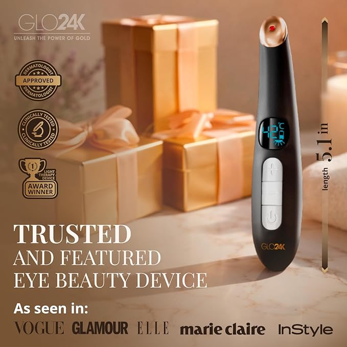 GLO24K Eye Care Beauty Massager. for Radiant, Beautiful Skin Around The Eyes (2 Pack)