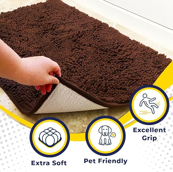Muddy Mat® | Super Water Absorbent Door Mat Indoor, Microfiber Quick Dry Chenille Entryway Rug, Slip Resistant Front Door Mat, Indoor Mats for Entryway, Machine Washable Pet Rug, Chocolate 20" x 48"