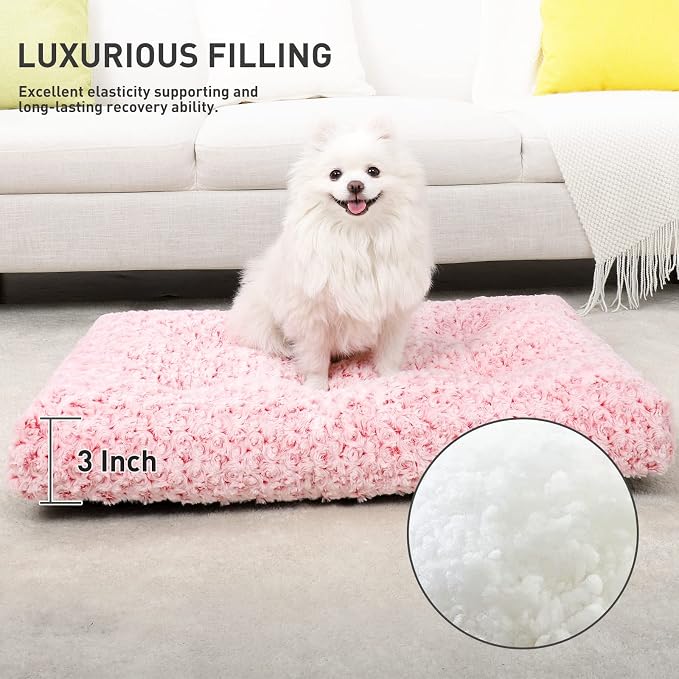 KSIIA Washable Dog Bed Deluxe Plush Dog Crate Beds Comfy Kennel Pad Anti-Slip Pet Sleeping Mat for Large, Jumbo, Medium, Small Dogs Breeds, 23" x 18", Pink | Deluxe Plush Comfy Kennel Pad, Anti-Slip Bottom,Deep Sleeping Mat for Small Dogs,Machine Washa...