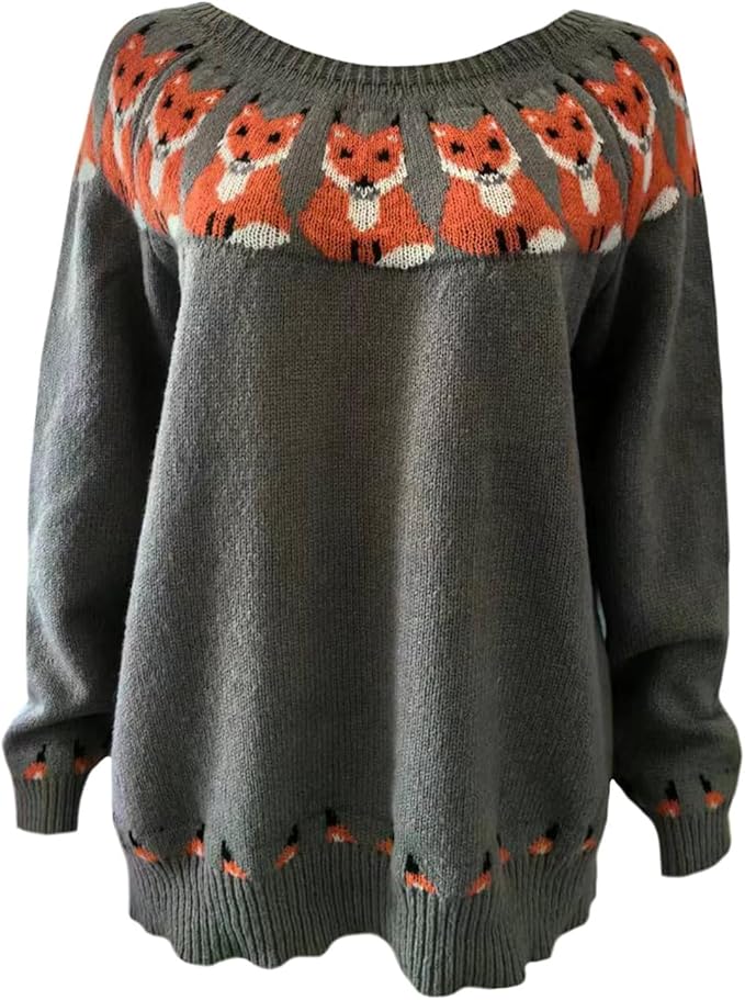Zhyaj Fair Isle Sweater for Womens Winter Long Sleeve Vintage Knitted Sweater Casual Fall Crew Neck Pullover Sweaters