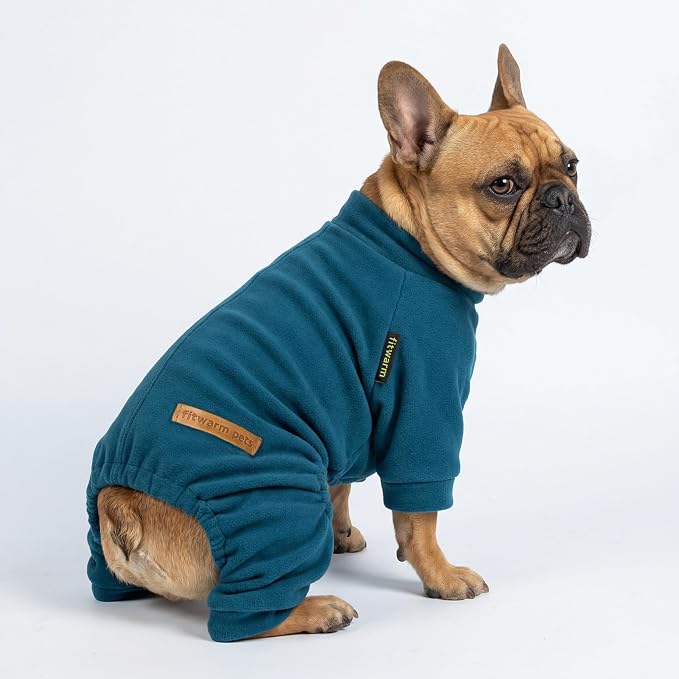 Fitwarm 2 Pack Lightweight Fleece Dog Pajamas, Warm Winter Dog Clothes for Small Dogs Boy Girl, Fuzzy Pet Onesie with Feet, Light Sky Blue, Turquoise, XL
