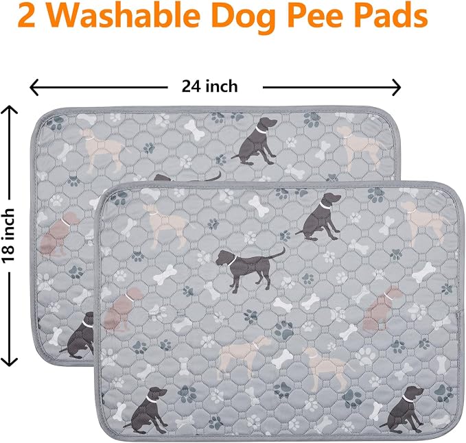 Mozin Washable Pee Pads for Dogs, 2 Pack Super Absorbent Dog Training Pads Leakproof Non-Slip Reusable Puppy Pads, Waterproof whelping Pad for Housebreak, Playpen, Crate,Potty Training, Couch- 18"x24"