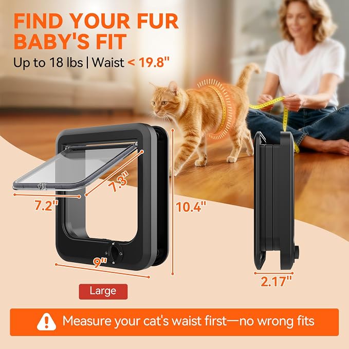 LIBBEPET Cat Door Interior Door, 4 Way Rotating Lock for Cats ≤18 lbs，Large | Reinforced ABS Frame, Magnetic Auto-Reset Flap, Weatherproof Brush Strips, Fit for Interior and Exterior Doors 1.3"-2" Thick