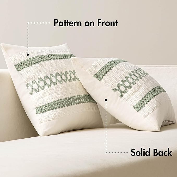 MIULEE Set of 2 Sage Green Boho Decorative Pillow Covers 16x16 Inch | Farmhouse Couch Throw Pillows, Modern Cotton Cushion Covers, Macrame Woven Spring Home Decor for Bed Sofa Chair