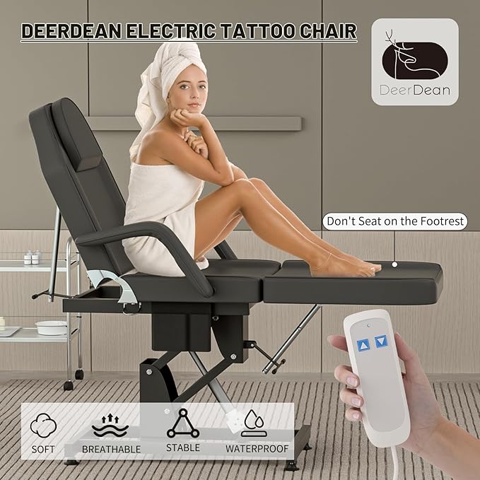 Electric Tattoo Bed Chair for Client Height Adjustable Facial Chairs for Esthetician Beds w/Headrest Massage Table