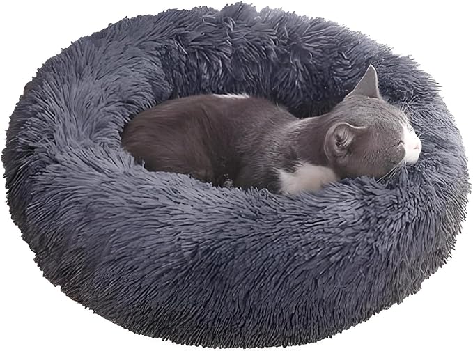 Washable Calming Dog & Cat Bed for Ultra Large Small Medium Size Pet | Donut Round Cute Warming Mat House Supply Indoor, 8 Sized Deal Necessity Essential Furniture for Boy Girl Puppy Kitten kitty