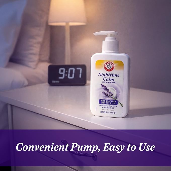 Arm & Hammer™ Nighttime Calm Foot & Leg Lotion with Magnesium - Lavender Scented Cream - 8oz. Hydrating & Moisturizing Magnesium Lotion with Shea Butter & Provitamin B5 for Sleep Routine