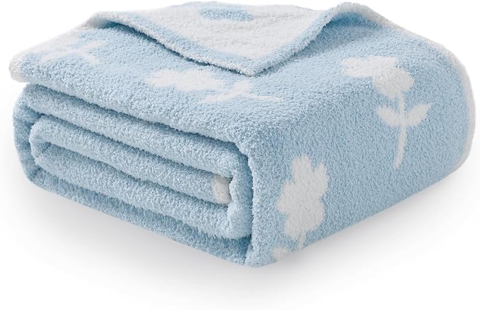 Snuggle Sac Flower Throw Blanket for Couch, Fuzzy Microfiber Warm Winter Daisy Floral Blankets, Sunflower Throws Gifts, Flower Blue, 50x60 inches