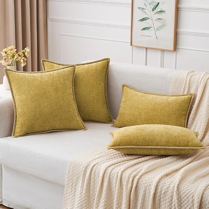 MIULEE Decorative Couch Throw Pillow Covers 16x16 Inch Mustard Yellow | Farmhouse Pillow Covers with Stitched Edge, Soft Chenille Cushion Cases, for Sofa Bed Living Room Home Decor
