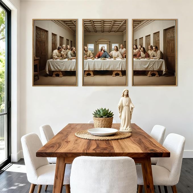 The Last Supper Canvas Wall Art Framed Christian Wall Decor 24x36 Inch Framed Jesus Religious Painting Modern Bible Pictures Set of 3 for Living Room Bedroom Hallway Office