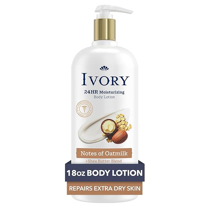Ivory Hand & Body Lotion, 24hr Moisturizing, Repairs Extra Dry Skin, All Day Hydration, Lightweight Formula, Absorbs Instantly, Perfect for Daily Use, Shea Butter Blend, Oatmilk Scent, 18 fl oz