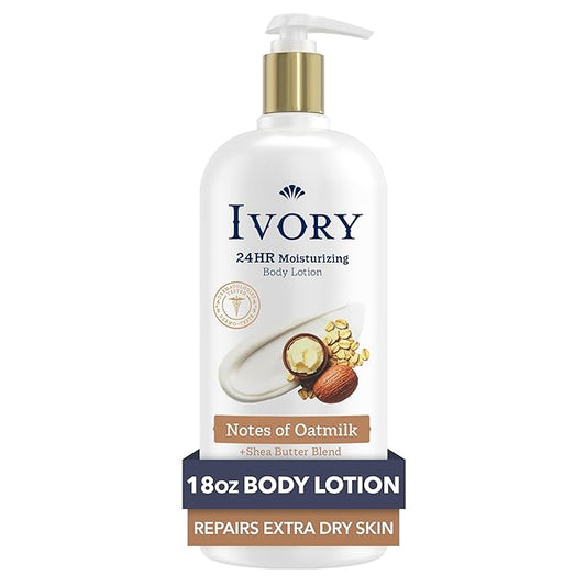 Ivory Hand & Body Lotion, 24hr Moisturizing, Repairs Extra Dry Skin, All Day Hydration, Lightweight Formula, Absorbs Instantly, Perfect for Daily Use, Shea Butter Blend, Oatmilk Scent, 18 fl oz