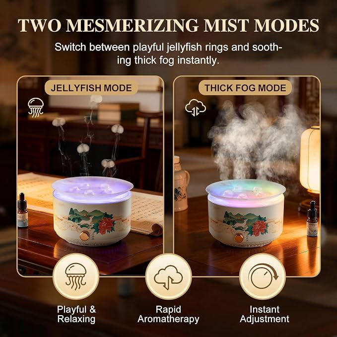 Essential Oil Diffuser 360ML，Jellyfish Diffuser Cool Mist Ultrasonic Aroma Aromatherapy Diffuser with Remote Control 7 Light 2 Mist Mode for Home Bedroom Office Hotel (White)
