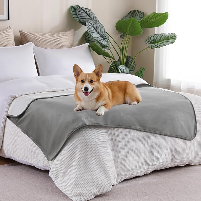 Waterproof Blanket Bed Cover 40"x60" for Adults or Pets, Grey | Soft Pet Blanket for Dogs Cats, Reversible Leakproof Blanket for Bed Couch Sofa, Furniture Protector