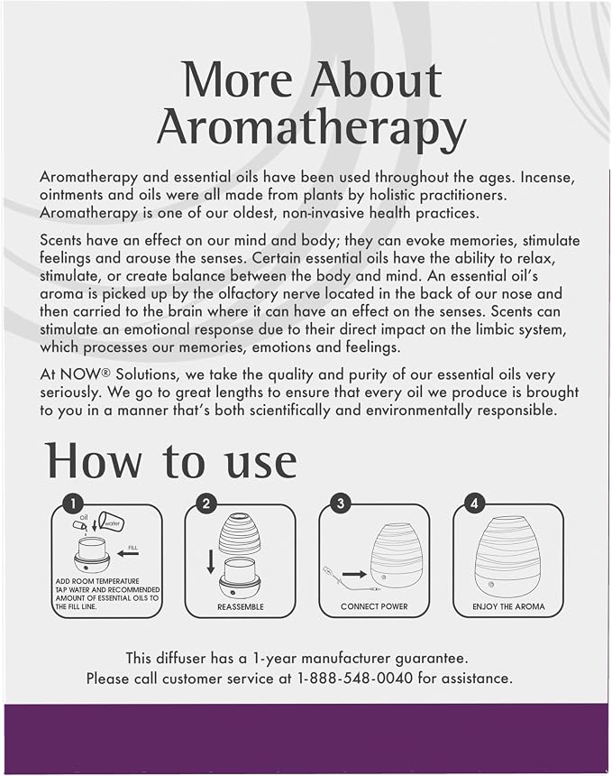 NOW Essential Oils, Ultrasonic USB Aromatherapy Oil Diffuser, Extremely Quiet, Heat Free, and Easy to Clean, Color Changing LED Diffuser