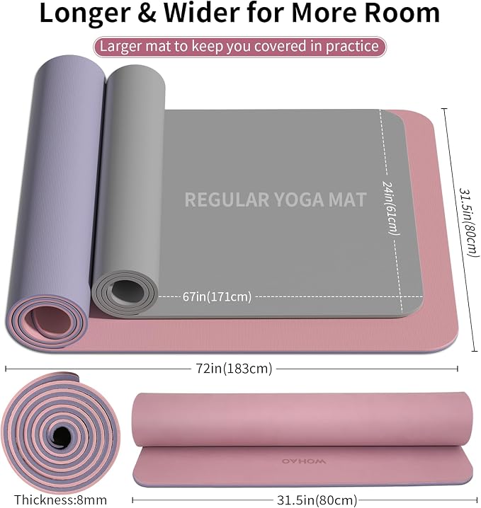 Extra Thick 8mm Yoga Mat, 72"x28" Non Slip Exercise Mat, Reversible 2-Sided Dual Color Premium POE Material, with Carrying Strap for Yoga, Pilates, Home Gym