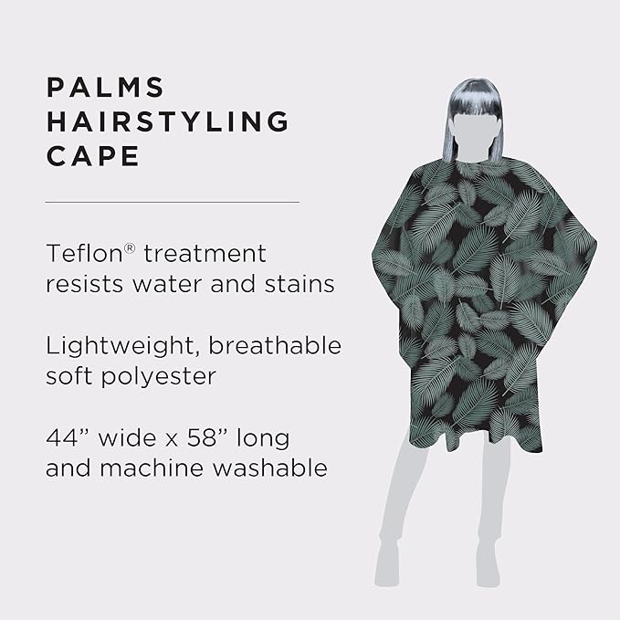 Fromm Professional Client Hair Styling and Hair Cutting Cape, Water and Stain Repellent Teflon Coating for Shampoo Bowl and Wet/Dry Cutting, 44" x 58", Palm Leaves