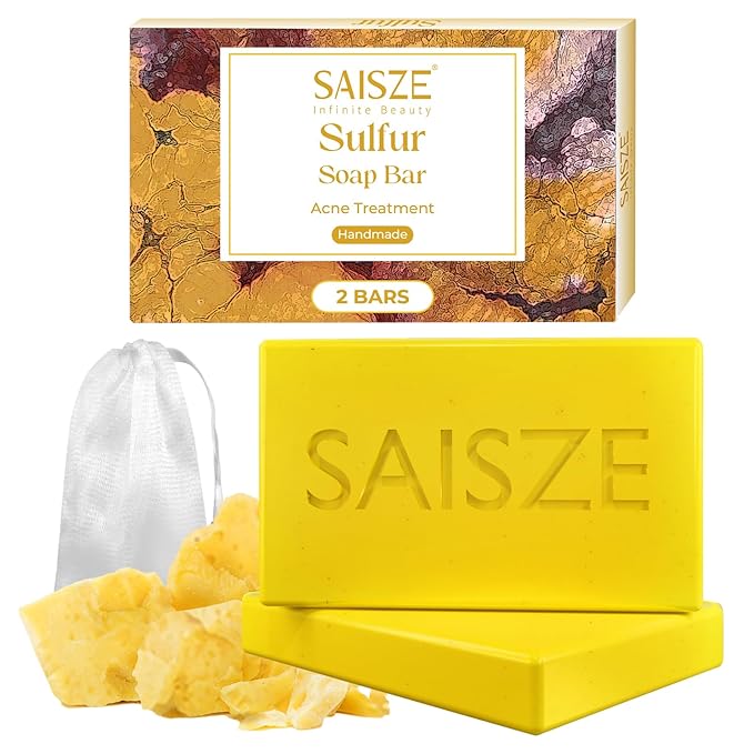 Sulfur Soap Bar Help with Acne and Blackheads, Natural Sulfur Face Wash Bar Keeps Pores Cleaner, Organic Sulphur Soap Bar for Oily Skin and Blemishes, 4 Ounce (Pack of 2)