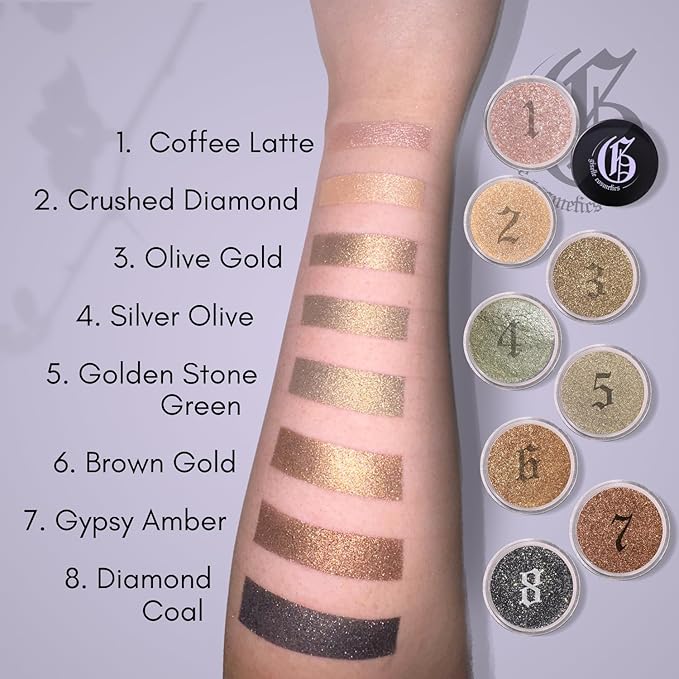 Brown Gold Loose Mineral Eye Shadow - Organic, Shimmer, Glitter, Metallic Eyeshadow Palette - Talc-Free Eye Shadow Palette Makeup - Iridescent, Copper, Yellow, Black, Sparkle