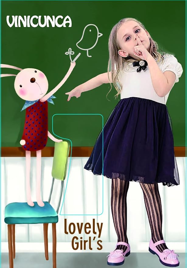 Girls Fishnet Stockings for Princess Dress High Waist Mesh Tights Cute Pattern Knit Socks