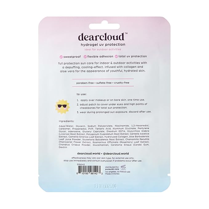 dearcloud UV Block Hydrogel Sun Patches – Korean Skincare Sunscreen for Face & Under Eyes (4 Pairs / 8 Patches)