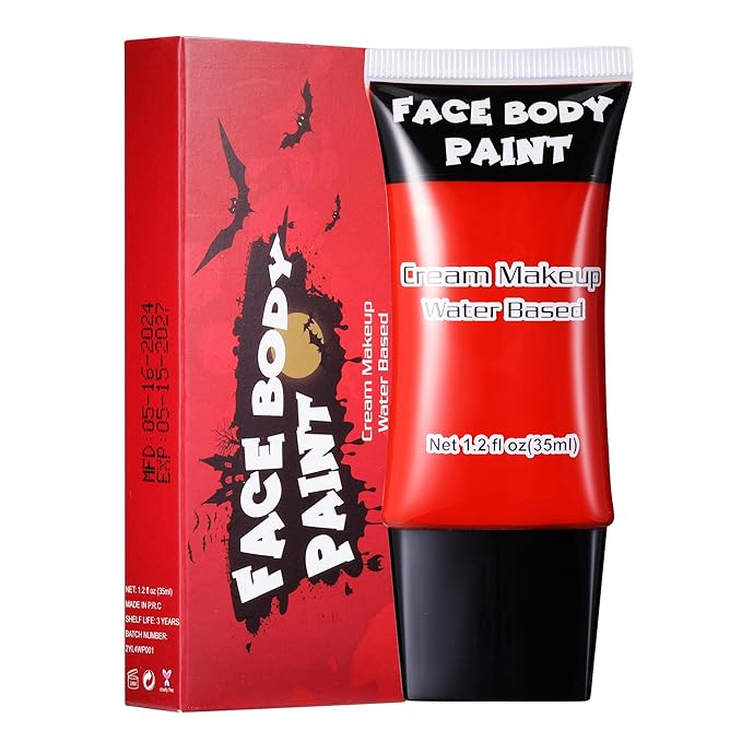 CCbeauty Red Face Paint, Cream Face Painting Kit, Professional Water Based Body Paint, Full Coverage Foundation Makeup, Halloween SFX Makeup For Clown Joker Mime Devil Spider Pennywise Vampire Costume