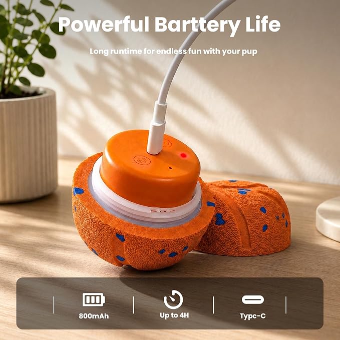 Smart Interactive Dog Toys, 3 Modes Automatic Rolling Ball, Chase Pet Toy with Rope & Barking Sound, Chew Resistant E-TPU, IPX7 Waterproof Rechargeable Ball for Medium Large Dogs, Orange
