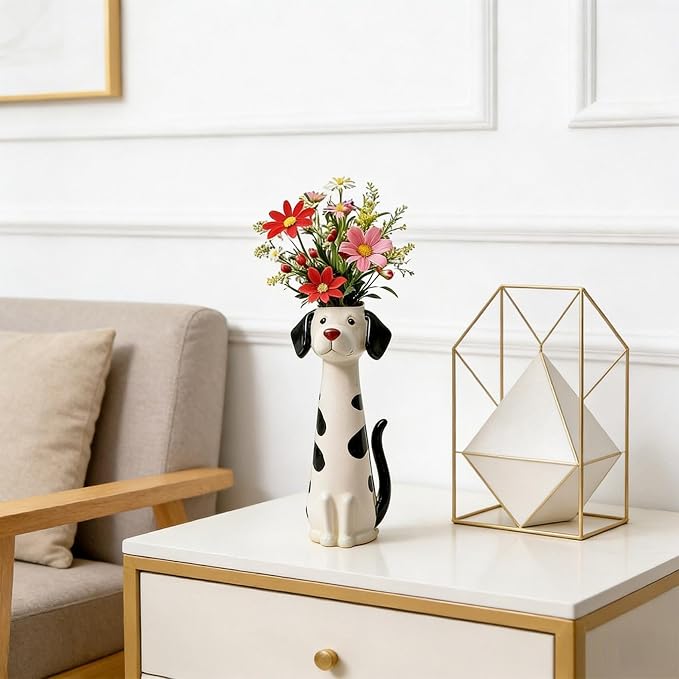 Quirky Dog Vase, Whimsical Boho Dog Flower Vase, Handcrafted Resin Decorative Dog Vases for Small Flowers, Funny Animal Resin Vases, Cute Puppy Planter for Desk Shelf, Boho Home Office Decor