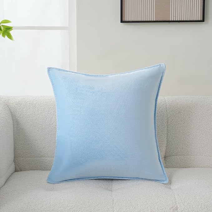 Velvet Light Blue Throw Pillow Covers 16”x16”Pack of 2 Soft Decorative | Square Cushion Covers for Couch Sofa Bed Livingroom Car Home Decor,40x40Cm