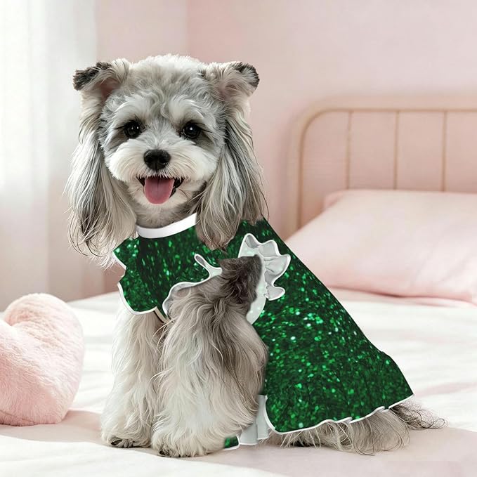 Cute Dog Dress for Small Dogs Girl,Sleeveless Cat Dresses Soft Breathable Dog Clothes Summer Puppy Dress Green Sequin Sparkle Pet Skirt Dog Outfits Chihuahua Yorkies Dresses
