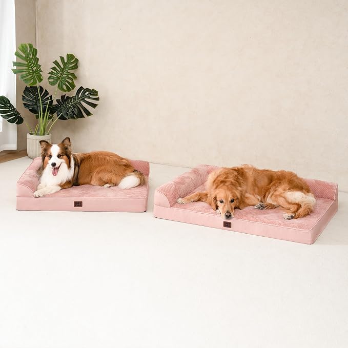 EHEYCIGA XL Dog Bed Memory Foam for Crate, Extra Large Dog Bed Orthopedic with Washable Removable Cover, Waterproof Pet Sofa Couch XLarge Size Dogs, 41x27x6.5, Pink | Washable Removable Cover, Waterproof Flat Pet Sofa Couch with Nonskid Bottom, 41x27x6.5