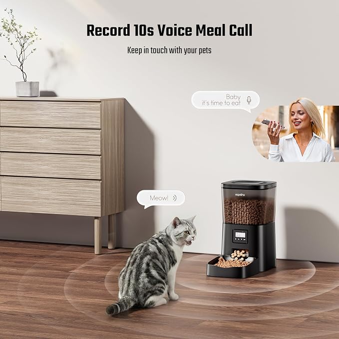 Espelho Automatic Cat Feeder- 4L Timed Cat Food Dispenser 1-6 Meals Control for Cat and Small Dog- Auto Pet Feeder with Desiccant Bag Keep Fresh for Reliable Easy Set Up and Clean- Voice Recorder