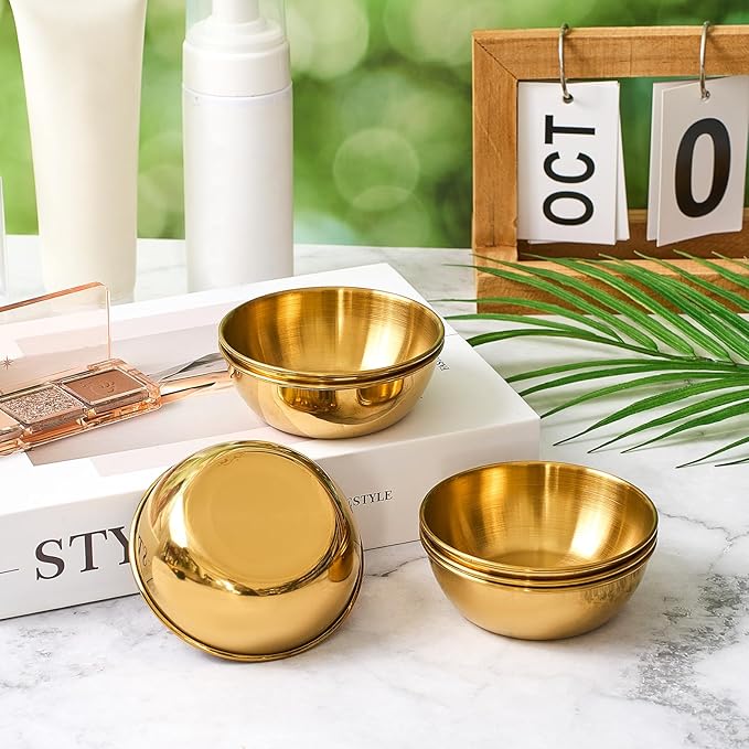 18 Pcs 3. 23 In DIY Face Mask Mixing Bowl Stainless Steel Esthetician Facial Mask Bowl Facial Small Mixing Esthetician Supplies for Lady Women Skincare Home Salon Cosmetic Beauty (Gold)