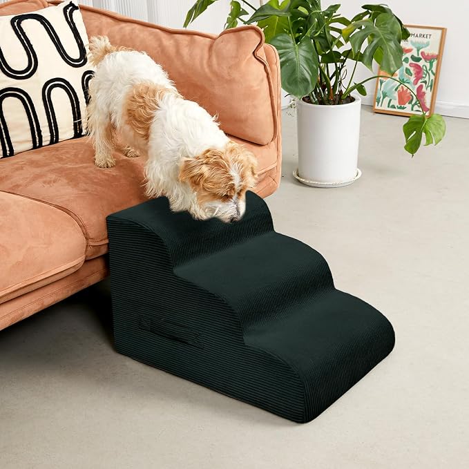 Mesa Lemon 4 Step Dog Stairs Pet Ramp for High Beds, Sofas and Cars | High Density Foam, Non-Slip Bottom, Removable Washable Cover, Portable Handle, Holds Up to 50 lbs, 20 Inch Height