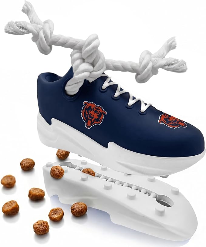 Pets First NFL Chicago Bears Cleat Sneaker Spike Dog Toy, Football Treat Dispenser Chew Toy for Dogs, Interactive Rope Tug Toy, Slow Feeder Natural Rubber Dog Toy with Official Team Logo