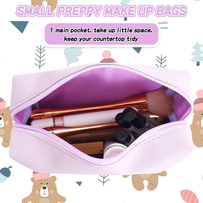 URSKYTOUS Gifts for Girls Initial Makeup Bag Personalized Cosmetic Bag with Zipper Cute Travel Toiletry Bag Waterproof PU Preppy Makeup Pouch Birthday Gift for Teen Girls Women(Purple I)