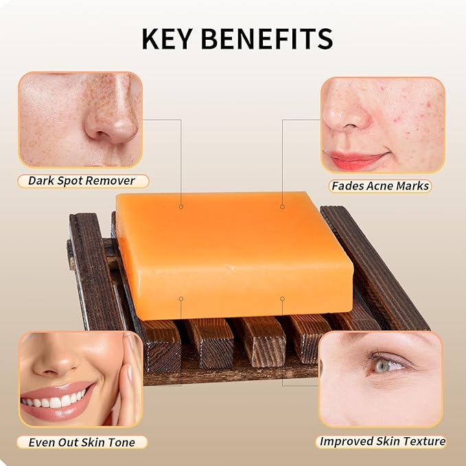Kojic Acid Dark Spot Remover Soap Bars with Vitamin C, Retinol, Collagen, Turmeric with Hyaluronic Acid, Vitamin E, Shea Butter, Castile Olive Oil - 3.52 OZ x 2 Bars