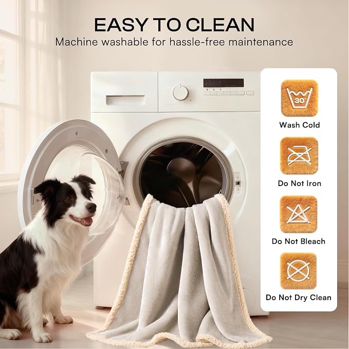 Luciphia Waterproof Pet Blankets, Liquid Pee Proof Dog Blanket for Sofa Bed Couch, Reversible Sherpa Fleece Furniture Protector Cover for Small Medium Large Dogs Cats, Dark Beige King Size（100" x 85"） | waterproof pet blanket sherpa fleece reversible c...
