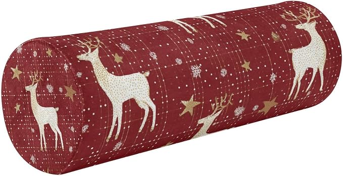 Christmas Red Reindeer Star Dots Neck Roll Pillow Bolster Round Health Memory Foam Long Cervical Cylinder Pillows with Removable Washable Cover for Body Bed Legs Back Yoga