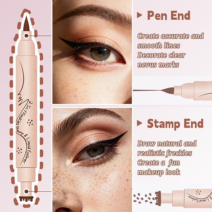 WEU 2-in-1 Freckle Pen and Stamp for Natural Fake Freckles, Waterproof & Stain-resistant Faux Freckles, 2 Pcs (Light Brown and Chestnut)