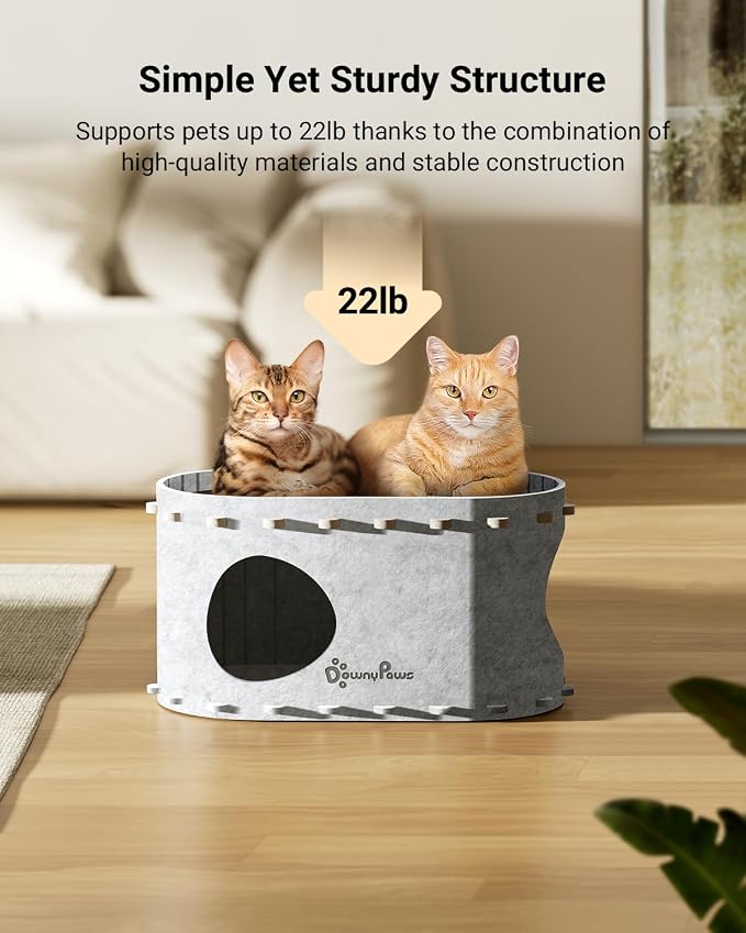 DownyPaws Cat House for Indoor Cats, Cube Castle Cat Bed Cave, Marble | Cat Hideaway Enclosed Bed,Cave Hideout Fort,Kitten Peekaboo Hut for Cats,Hide Box Bed for Large Cat Up to 22 Lbs