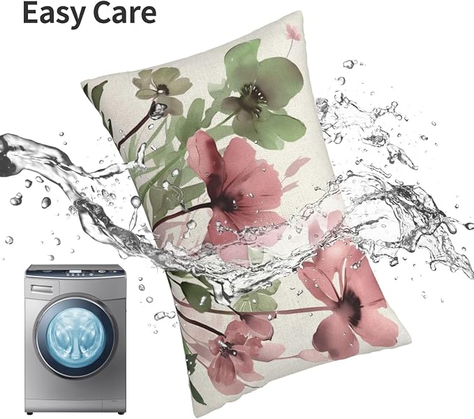 Spring Floral Pillow Covers 12x20 Inches Set of 2 Sage Green Pink Floral Throw Pillow Covers Outdoor Summer Flower Decoration Pillowcase Farmhouse Decorative Lumbar Cushion Cover For Home Sofa