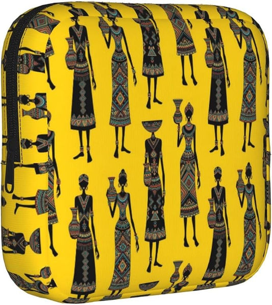 Handheld Sanitary Supply Case Traditional African Women Art, Soft Comfort Texture, Portable Feminine Pouch for Personal Care Goods Daily Storage