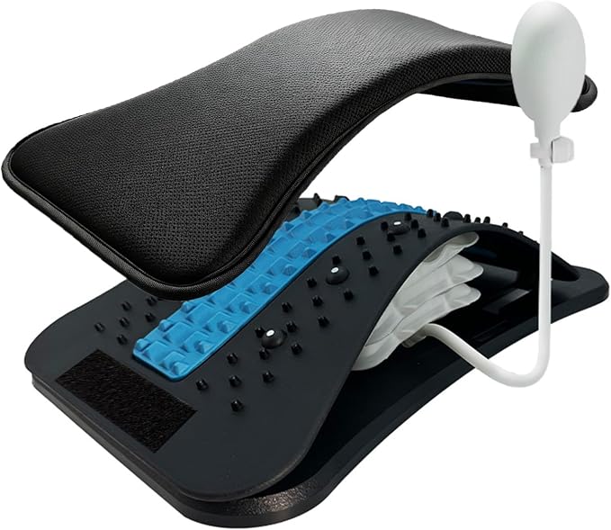 Back Stretcher, Inflatable Lumbar Support for Lower Back Muscle Relief, Stepless Adjustable Height Up to 3.9 Inch with 10mm Detachable Cushion, Acupressure for Yoga Pilates Home Office Muscle Relax