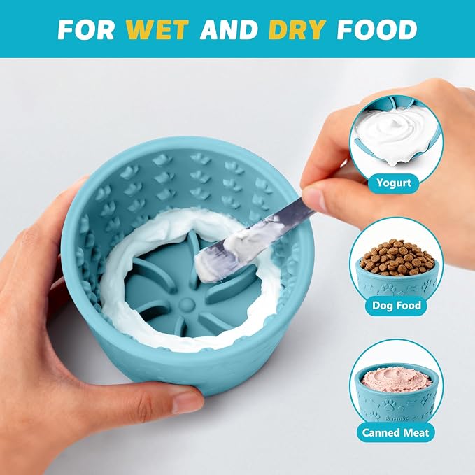 Dog Slow Feeder Lick Bowl, Silicone Dog Bowl with Strong Suction, Cyan