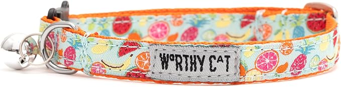 THE WORTHY DOG Characters Patterns, Breakaway Cat Collar with Bell, Blue