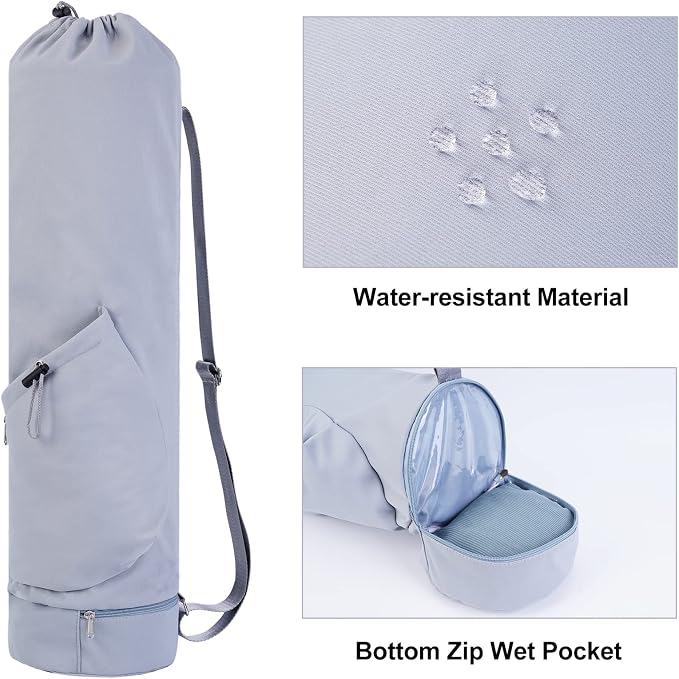 sportsnew Yoga Mat Bag with Water Bottle Pocket and Bottom Wet Pocket, Exercise Yoga Mat Carrier Multi-Functional Storage Bag, Patent pending
