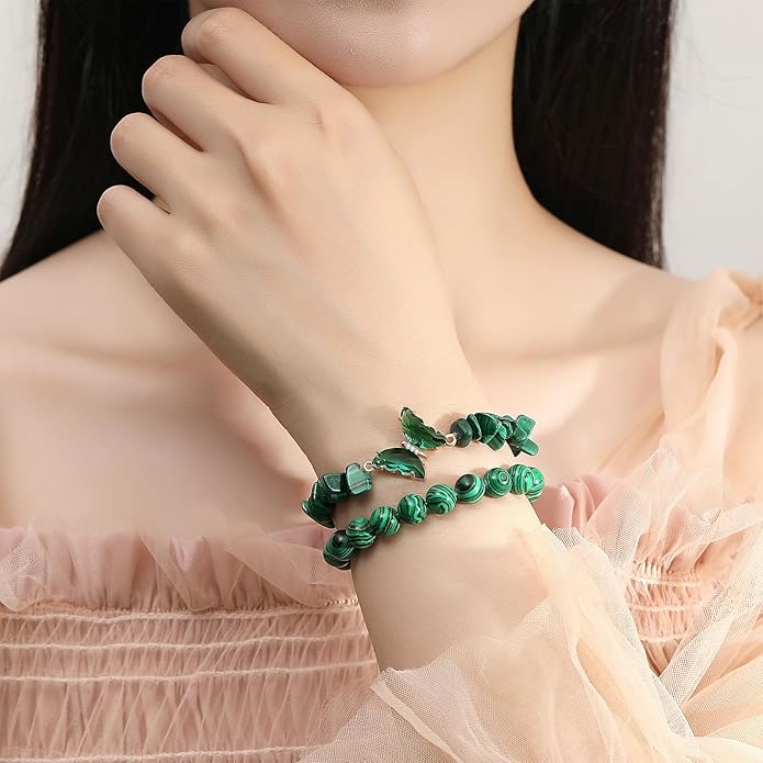 DUQGUHO 2Pcs Butterfly Bracelets for Women Healing Crystals Bracelets for Women Natural Gemstone Bead Bracelet Cute Butterfly Charm Bracelet Stretch 8mm Crystal Jewelry Gifts for Women