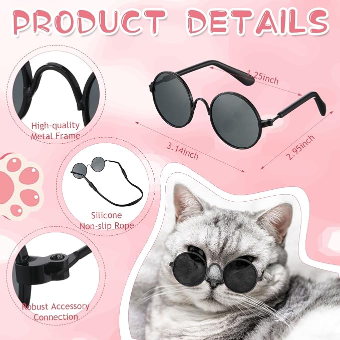 Weewooday 8 Pcs Pet Dog Cat Costume Cat Dog Sunglasses and Tie Collar Round Glasses for Small Puppy Tuxedo Necktie Collar Puppy Accessories Halloween Cosplay Birthday Christmas Party(Bright Colors)
